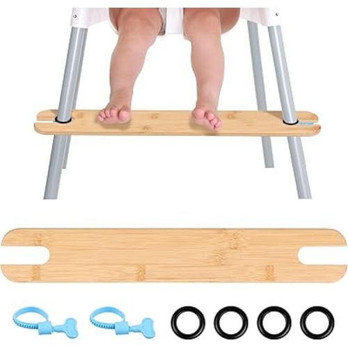 High Chair Footrest Height Adjustable Bamboo Baby Highchair Foot Rest Compatible with ANTILOP high chairs with Rubber Ring and Blue Fixing Ring for Safer Mealtime(Log color,2)