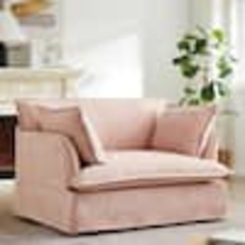 Harper & Bright Designs Pink 47.2 in. Oversized Chenille Accent Arm Chair with Dual-Port Charging, Throw Pillows, Cloud-Like Comfy Single Sofa GTT090AAH