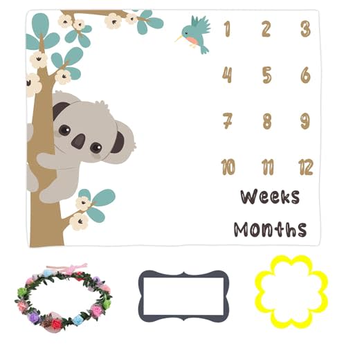 LYLYCTY Cartoon Cute Koala Milestone Baby Blanket Baby Growth Chart 48x40 Inch Newborn Monthly Blanket BTLSLY1004