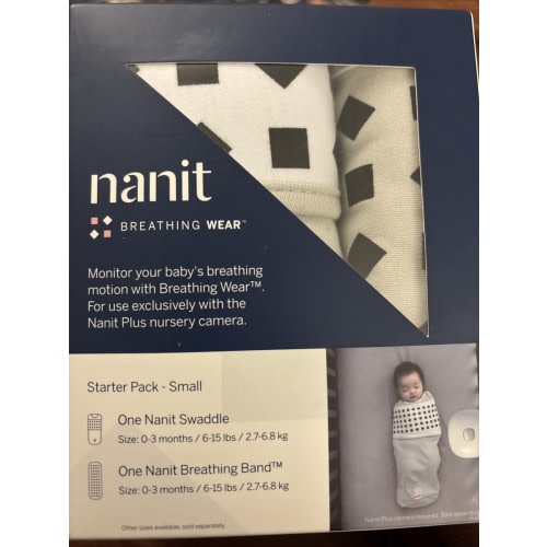 Nanit Breathing Wear Starter Pack Small 0-3 Months Swaddle and Band - New