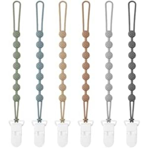 Eascrozn 6 Pack Silicone Pacifier Clip with One-Piece Design for Baby Boys and Girls, BPA Free Soft Flexible Binky Clips with Texture for Baby Essentials
