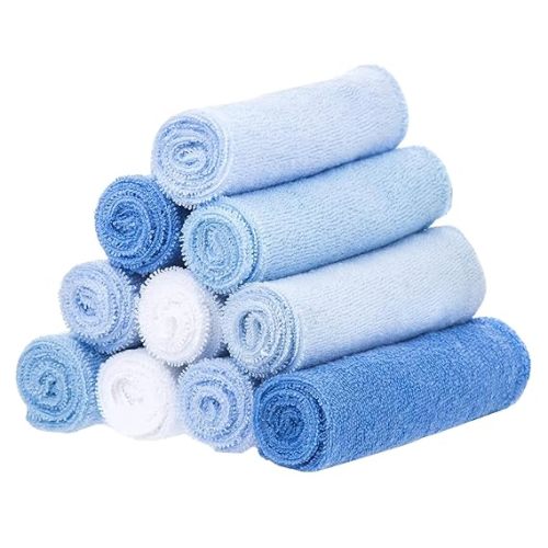 Spasilk Washcloth Wipes Set for Newborn Boys and Girls, Soft Terry Washcloth Set, Pack of 10, Blue