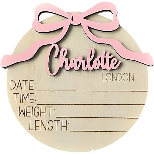 Personalized 3D Baby Girl Name Announcement Sign with Bow – Custom Newborn Birth Stats – Hospital Photo Prop – Many Sizes, Fonts & Colors (Stat Sign)