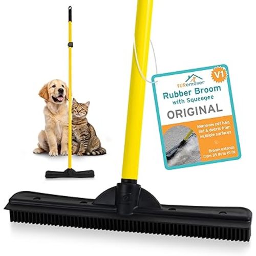 FURemover Pet Hair Removal Rubber Broom, 61" Telescopic Handle