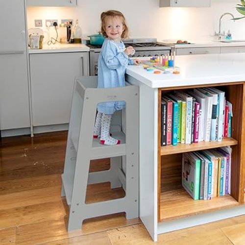 Stepup Baby Toddler Step Stool - Adjustable Height Kids Helper Step Stool, Durable, Non-Slip and Bathroom Sink, Platform for Kitchen, Toddler Tower for Exploration and Growth - Grey
