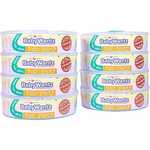 Premium Diaper Pail Refill Bags Compatible with Diaper Genie Pails - 8 Pack - Holds up to 2160 Newborn Diapers