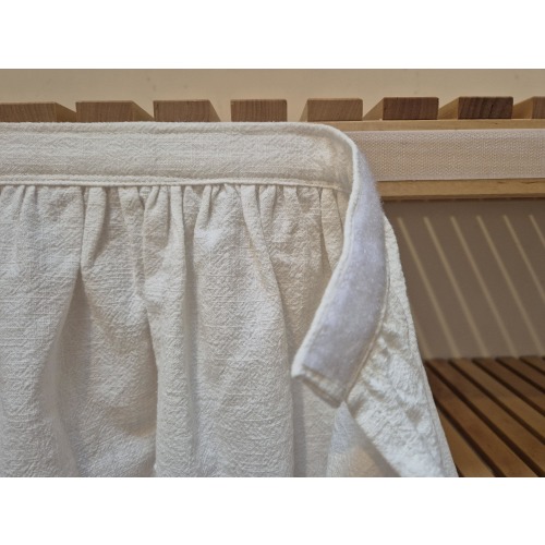 Linen hook and loop sink skirt, natural white for bathroom, utility skirt, vanity shelf skirt, self adhesive sink skirt, shelf covering,