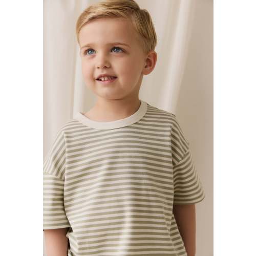 Pima Cotton Wesley Tee - Narrow Stripe Lichen / Cloud