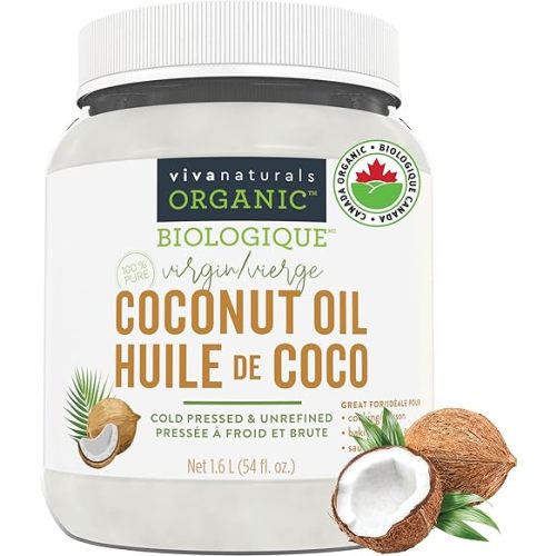 Viva Naturals Organic Virgin Coconut Oil with MCTs, 54 fl oz – Cold-Pressed, Unrefined & Keto Coconut Oil for Cooking, Baking, Hair & Skin Care