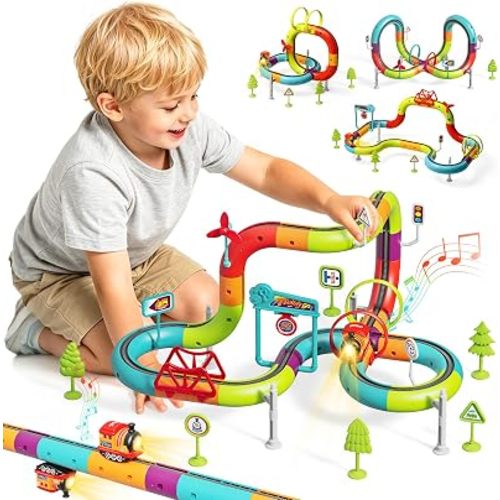 Electric Train Set for Kids Ages 4-8 Upside Down Race Tracks - 48PCS