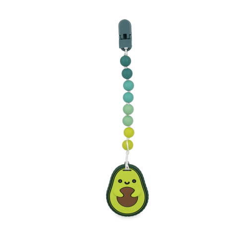 Nuby Pacifinder Pacifier Clip and Silicone Teether Toy for Infants, Green Avocado Design