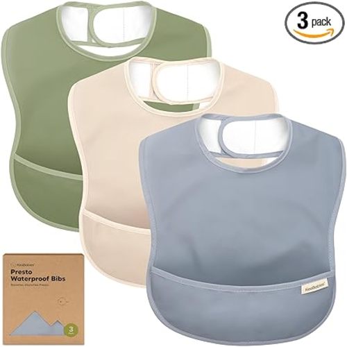 KeaBabies 3-Pack Waterproof Baby Bibs for Eating - Lightweight Toddler Feeding Bibs with Large Food Catcher, Mess Proof, Food-Grade Baby Eating Essentials, Easy to Put On & Clean (Slate)