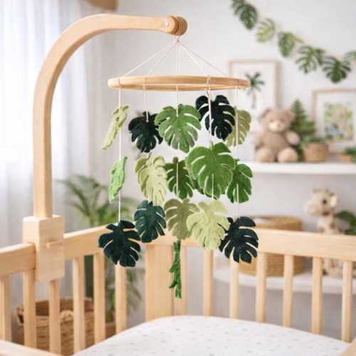 Felt Monstera Leaves Baby Mobile, Leaves Crib Mobile, Nature Baby Mobile For Nursery Decor, Nature Inspired Cot Mobile, Baby Shower's Gift