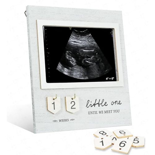 Baby Countdown Ultrasound Photo Frame, Pregnancy Gift for Expecting Parents, Baby Announcement Gifts Grandparents, Sonogram Picture Frame with Countdown Calendar and Changeable Mats, New Mom Gifts