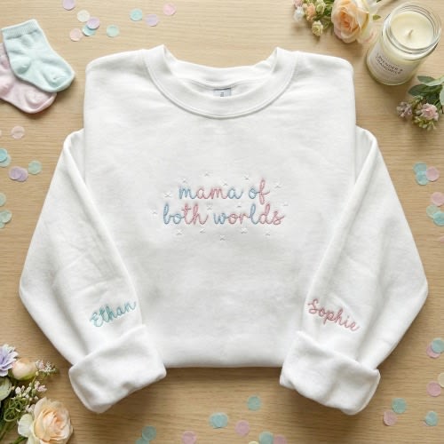 Embroidered Mama of Both Worlds Sweatshirt, Angel Baby Mom Hoodie, Rainbow Baby Crewneck, Miscarriage Memorial Gift, Sentimental Shirt