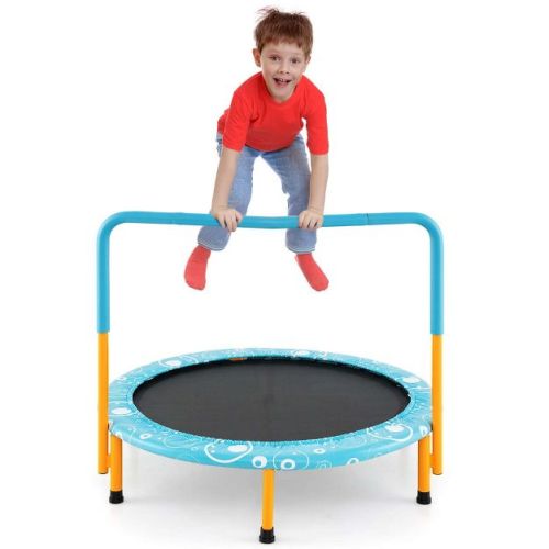 Costway 36'' Kids Trampoline Rebounder W/Full Covered Handrail & Pad Indoor Outdoor Pink/Blue/Light Blue