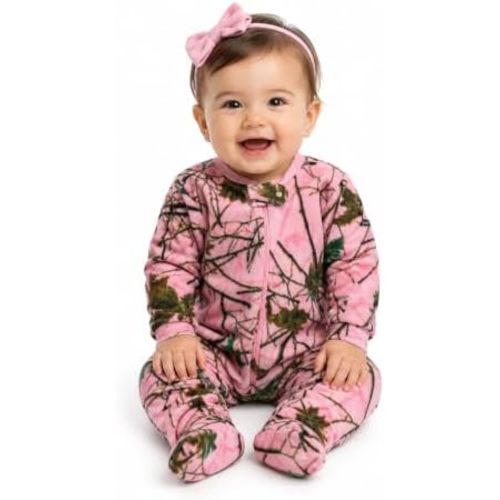 TrailCrest Infant Camo / Pink Fleece Zip-Up Baby Crawlers with Cozy Feet