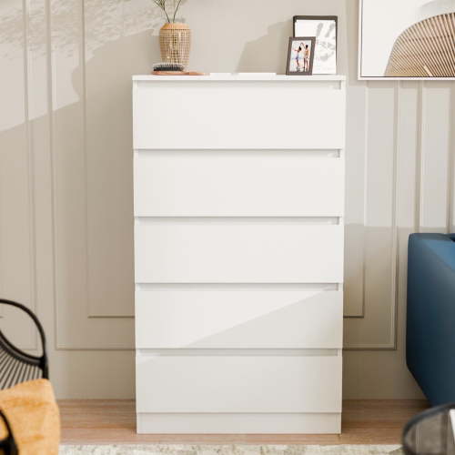 Hommpa Dresser for Bedroom, 48"H White Dresser for Closet, 5 Drawers Tall Wooden Modern Storage Chests of Drawers for Women, Living Room Furniture 27.5"L X 15.7"W X 48"H