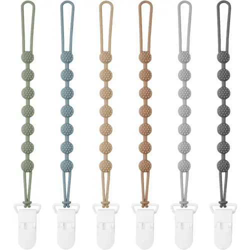 6 Pack Silicone Pacifier Clip with One-Piece Design for Baby Boys and Girls, BPA Free Soft Flexible Binky Clips with Texture for Baby Essentials