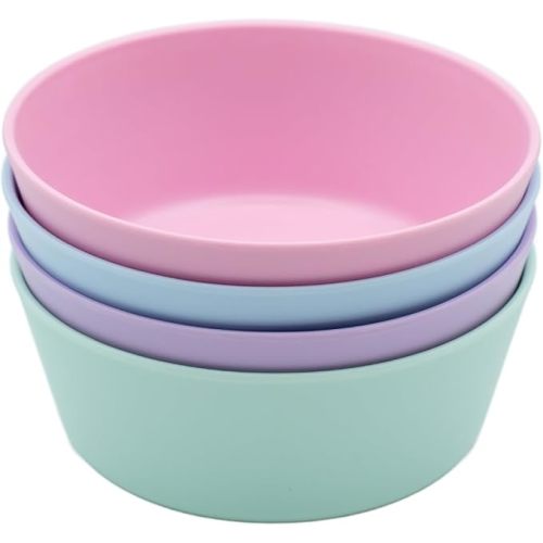 WeeSprout Bamboo Kids Bowls, Set of Four 10 oz Kid-Sized Bamboo Bowls, Dishwasher Safe Kid Bowls (Pastel Blue, Mint, Purple & Pink)