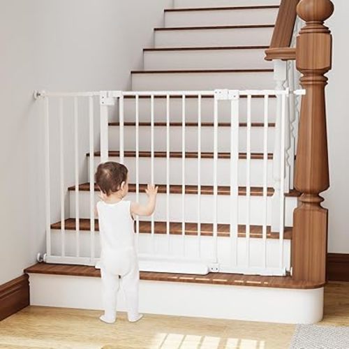 29.7-46" Baby Gate for Stairs with Banister Adapter Y-Spindle Rods, 30.5" Tall, Easy-Install Pressure Mounted Baby Gate for Doorways, Auto-Close Dog Gate Indoor for Child and Pets