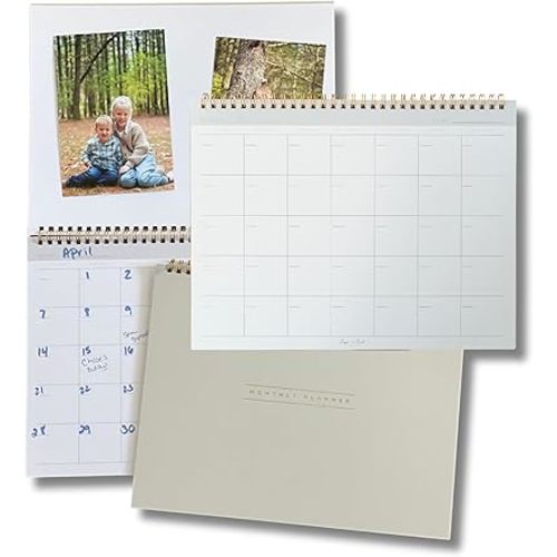 Paper 'n Such- Blank Calendar, Undated Monthly Planner, Simple Desk Agenda -DIY Custom Scrapbook for Photos -15 Sheets, Spiral Bound, Large 8.5x11", Customizable for Home, Office, or School