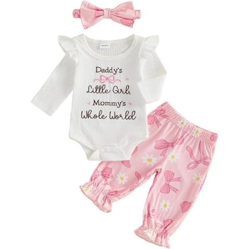 Kavousa Newborn Baby Girl Outfit Infant Ruffle Romper Pants headsand Set