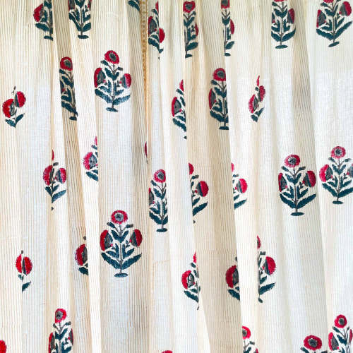 Red and Cobalt Blue Poppy Block Printed Curtain Panels, Worldwide Sale – DesiCrafts