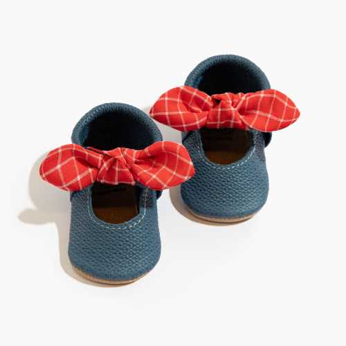 Blue Jean Knotted Bow Baby Shoe | Leather Baby Moccasins – Freshly Picked