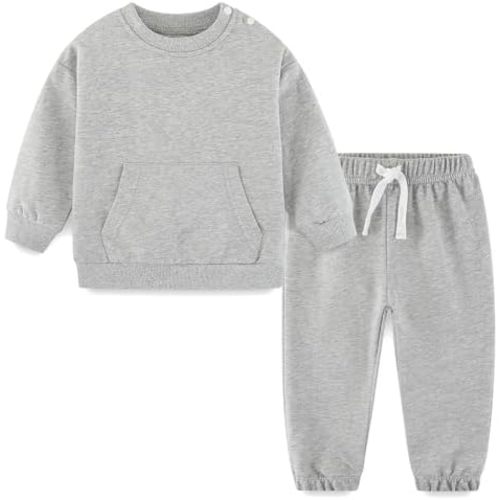 Baby and Toddler Boys 100% Cotton 2 Piece Spring Fall Winter Long Sleeve Sweatshirt and Sweatpant Jogger Pants Newborn-4T