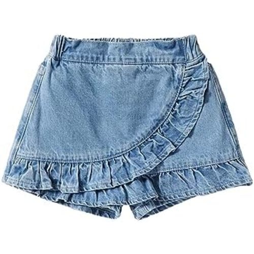 Floerns Girls Casual Ruffle Trim Denim Skorts Elastic Waist Skirt Shorts