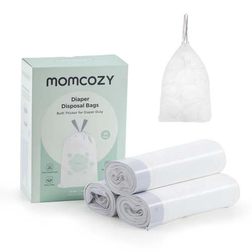 Momcozy 13 Gallon Drawstring Diaper Pail Bags, 45 Count, Ultra Thick 3 Rolls Disposable Trash Bag Refills, 15 Bags per Roll, Compatible with Momcozy Diaper Pail for Nursery Diaper Disposal