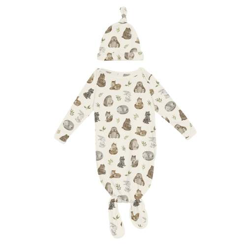 Print Knotted Layette Gown & Hat Set in Natural Mom & Baby