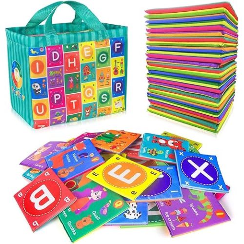 teytoy Baby Soft Alphabet Cards Toys, 26Pcs ABC Alphabet Flash Cards Early Learning Toy with Storage Bag, Washable Soft letter Toy for Toddlers Kids Boys Girls Over 0 Years