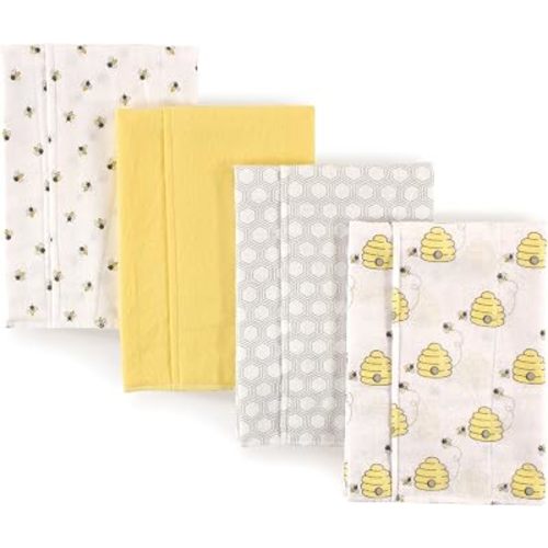 Hudson Baby Unisex Baby Cotton Flannel Burp Cloths, Bee, One Size