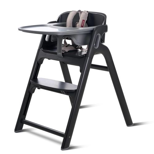 Momcozy DinerPal Wooden High Chair for Babies, Toddlers & Adults Up to 308 Lbs, Convertible Baby Highchair with Food-Grade Tray, Dishwasher-Safe, Adjustable & Ergonomic, Midnight Black​