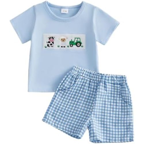 Kaipiclos Toddler Baby Boy Summer Outfits 12 18 24 Month 2T 3T 4T Boys Clothes Retro Farm Shirt Truck Baby Tee + Shorts Set