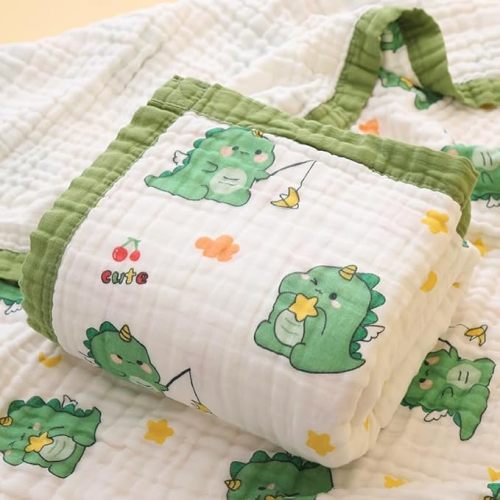Muslin Baby Blankets, Nursery Blankets for Boys Girls, Swaddle Blankets Neutral Soft Lightweight Toddler and Kids Throw Blankets (Green Dinosaur)