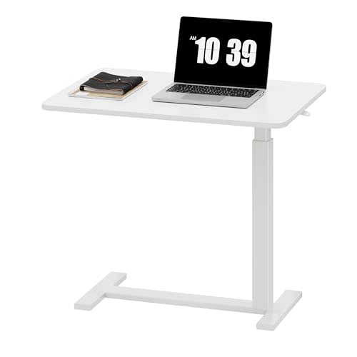 Sweetcrispy Overbed Bedside Table with Wheels, Adjustable Hospital & Home Use Bed Table, Rolling Laptop Table, Mobile Standing Desk, White