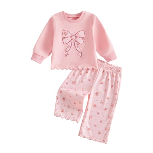 FYBITBO Toddler Baby Girl Clothes 6 9 12 18 24 Months Sweatshirt Pants Sets | Toddler Girl Fall Winter Outfits Long Sleeve Crewneck Sweatshirt Floral Pants Set One 2 3 Year Old Baby Clothes for Girls
