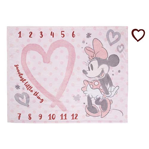 Disney Minnie Mouse Pink, Rose, Black & White Super Soft Milestone Baby Blanket, Pink, White, Black, Raspberry, 40x50 Inch (Pack of 1)