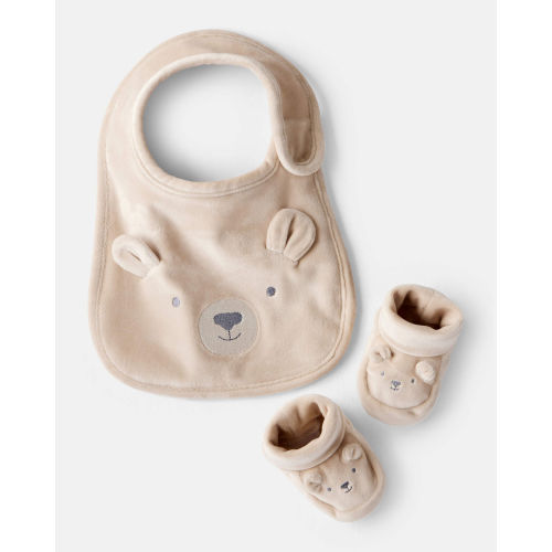 Baby Bear Bib & Booties Gift Set - Tan