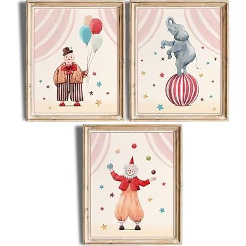 Circus Nursery Wall Art Prints (Set of 3) - Unframed - 8x10s | Delightful and Colorful Unframed 8x10 Inches Prints | Wall Art for Kids | Kids Room Décor | Classroom Décor | Bedroom Wall Décor