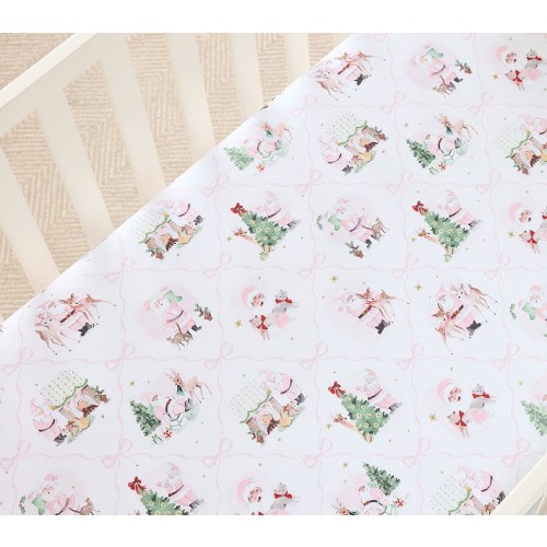 Holly Jolly Blush Santa Organic Cotton Crib Fitted Sheet