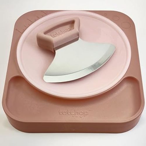 Sharp Rocker Knife for Adults – Chef-Grade Kitchen Knife for Parents and Kids 12+ with Non-Slip Cutting Board, Dishwasher Safe, One-Handed Meal Prep, Microplastic-Free Insert (Mocha Mousse)