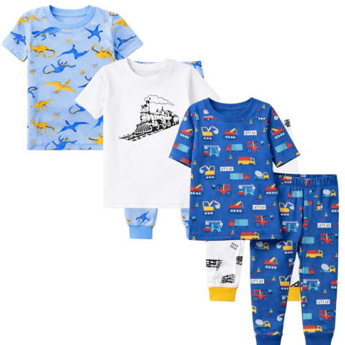 Kids Child Toddler Boy Pajamas Pj Set Short Sleeve Sleeve Snug Fit Soft & Cozy Sleepwear & Loungewear 3-Pack Size 2Y to 10Y
