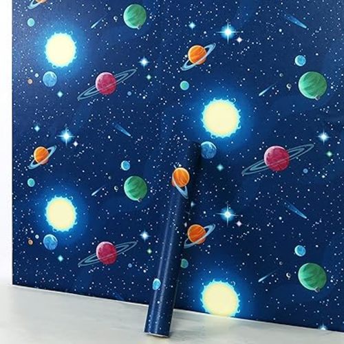 MyFun 11 Yards Solar Planets Wallpaper Peel and Stick, Fantasy Universe Space Design – Removable Contact Wall Paper Decals for Kids' Boy Room, 48.4 Square ft 32.8 Ft X 17.9 inch