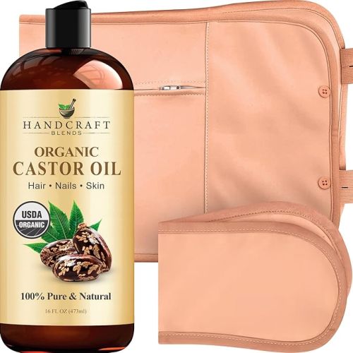 Handcraft Blends Castor Oil Pack Wrap | Organic Castor Oil 16 oz | Reusable Wraps | Durable Comfortable Pack Wraps | Adjustable Elastic Straps | Neck and Stomach