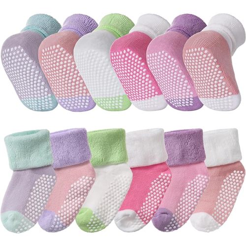 SDBING Baby Boys Girls Grips Socks Infant Toddlers Kids Non Slip Warm Thick Cotton Ankle Crew Socks with Grippers
