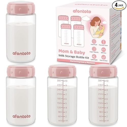Natural Baby Bottles, BPA Free Breastmilk Storage Bottle for Momcozy Breast Milk Cooler & Fridge, Wide-Neck Breastfeeding Bottles Compatible with Spectra Pump Flanges, 10oz, 4 Pack